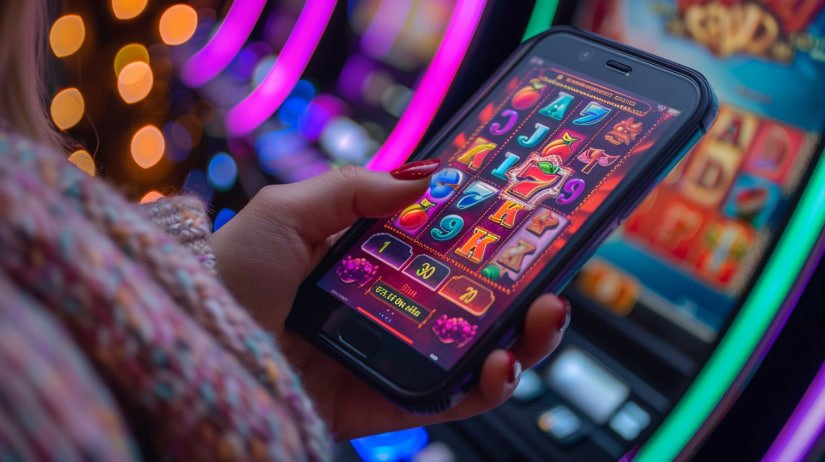 Pengguna membuka situs hiburan olahraga dan casino di ponsel Android di ruang keluarga